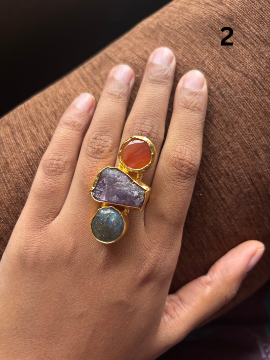 Trinity Natural Stone Adjustable Ring- Brass