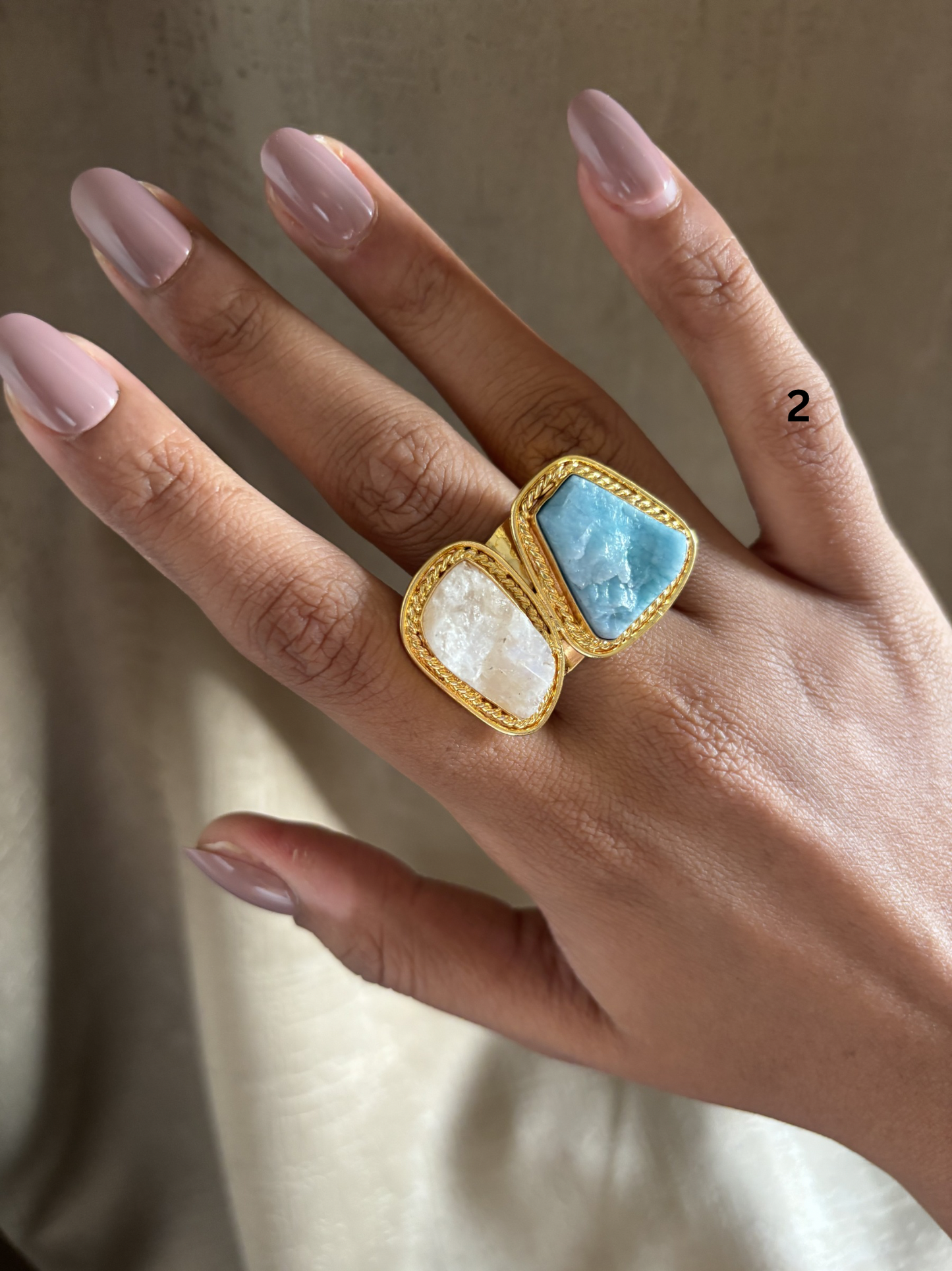 Erica Natural Stone Adjustable Ring- Brass