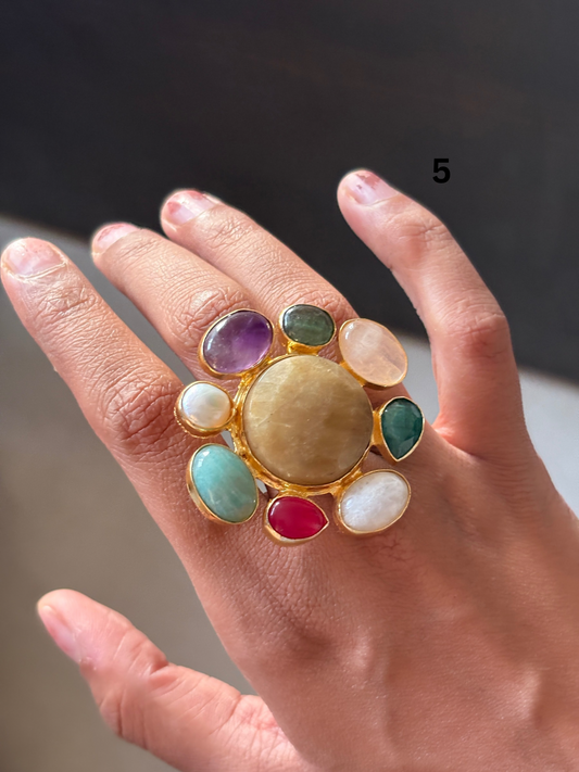 Novara Natural Stone Adjustable Ring-Brass