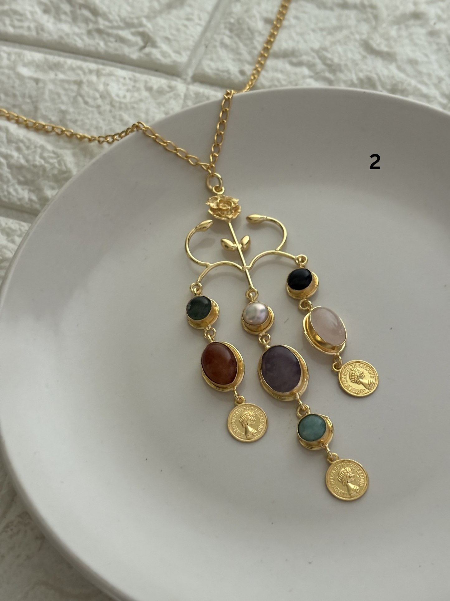 Regal Natural Stone Necklace-Brass