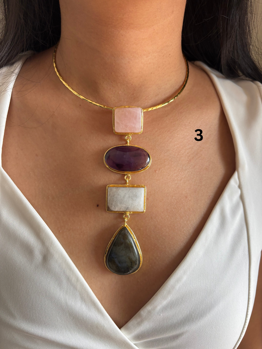 Isabelle Natural Stone Hasli Choker- Brass