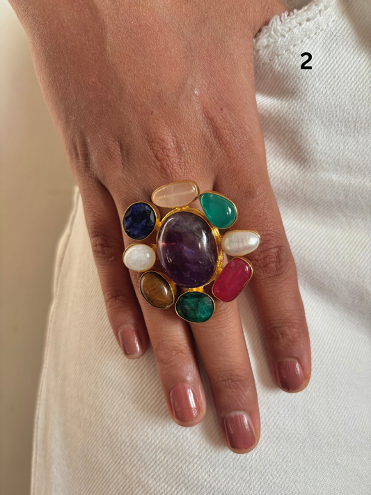 Novara Natural Stone Adjustable Ring-Brass