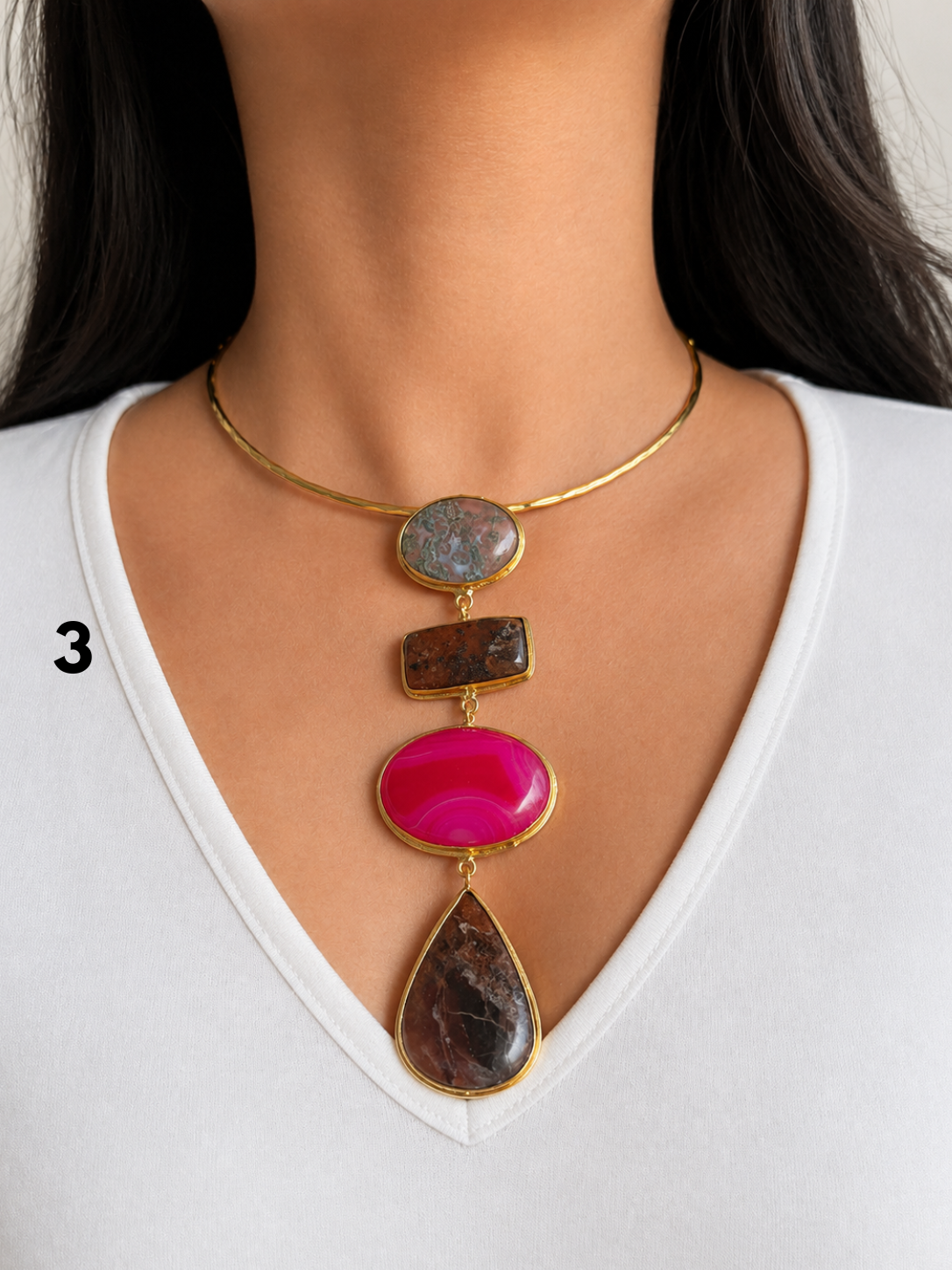 Isabelle Natural Stone Hasli Choker- Brass