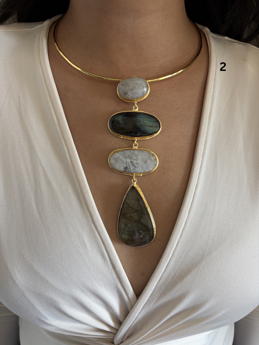 Isabelle Natural Stone Hasli Choker- Brass
