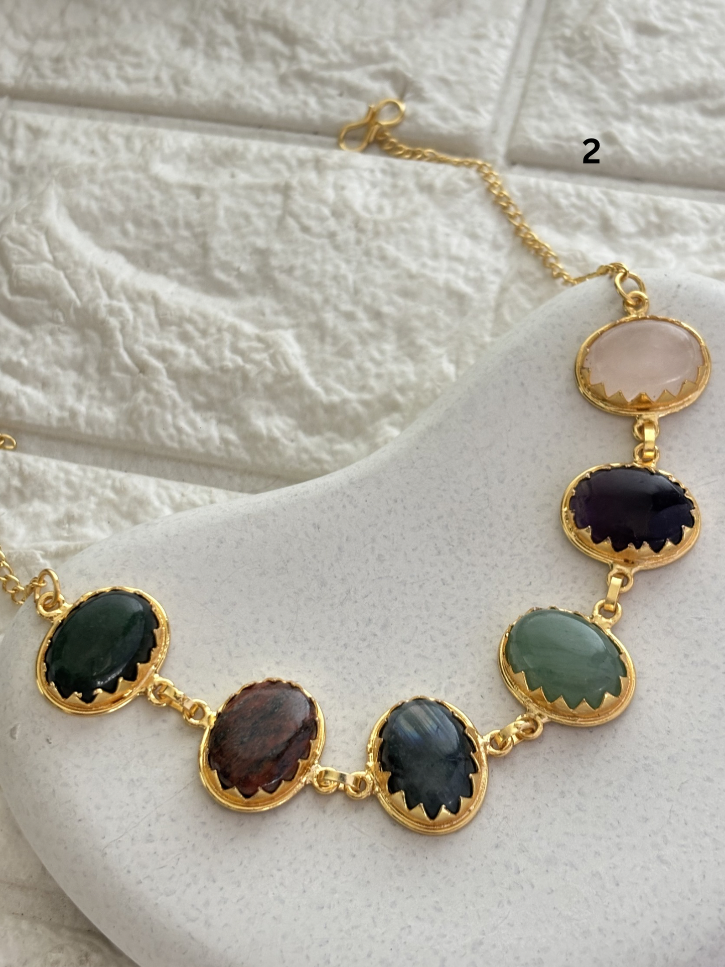Renne Multi-color Natural stone Choker- Brass