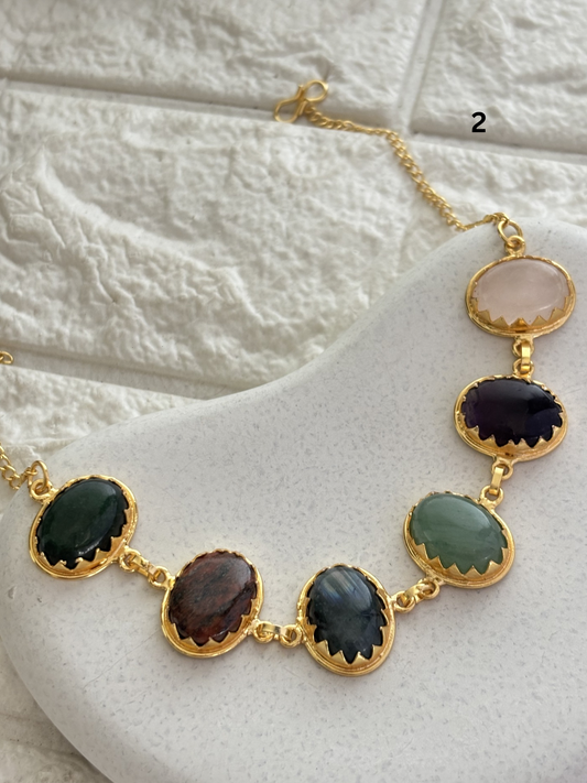 Renne Multi-color Natural stone Choker- Brass