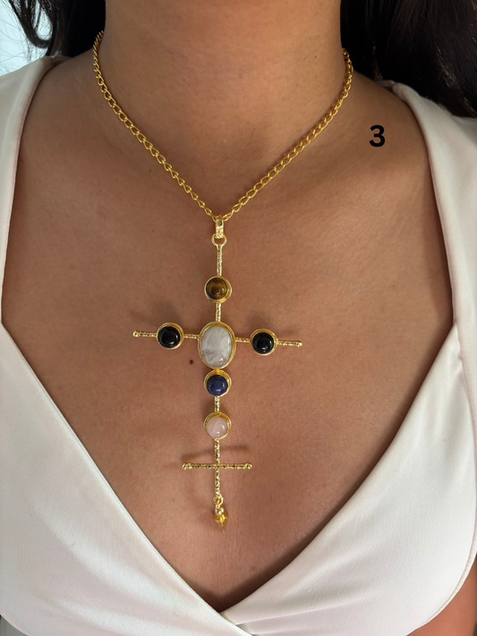 Catherine Natural stone Necklace-Brass