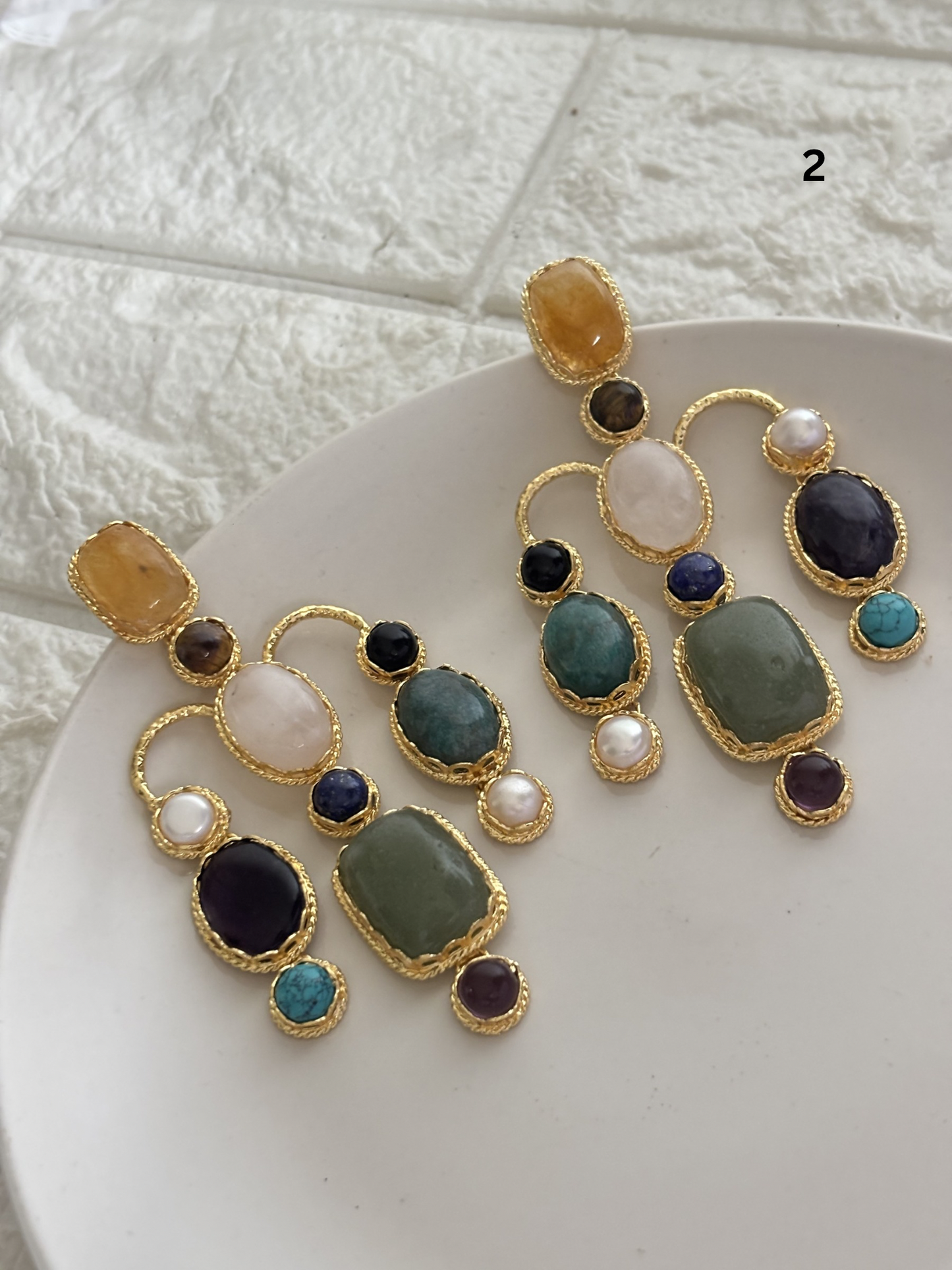 Gaze Natural Stone Danglers -Brass