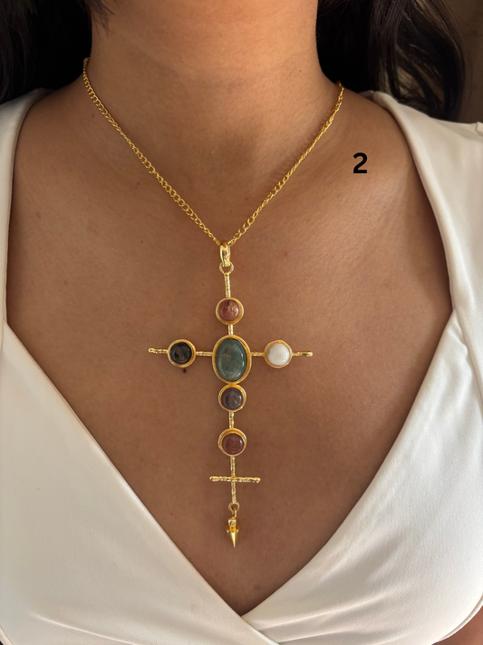 Catherine Natural stone Necklace-Brass