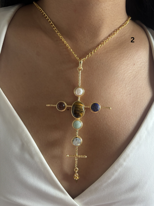 Catherine Natural stone Necklace-Brass