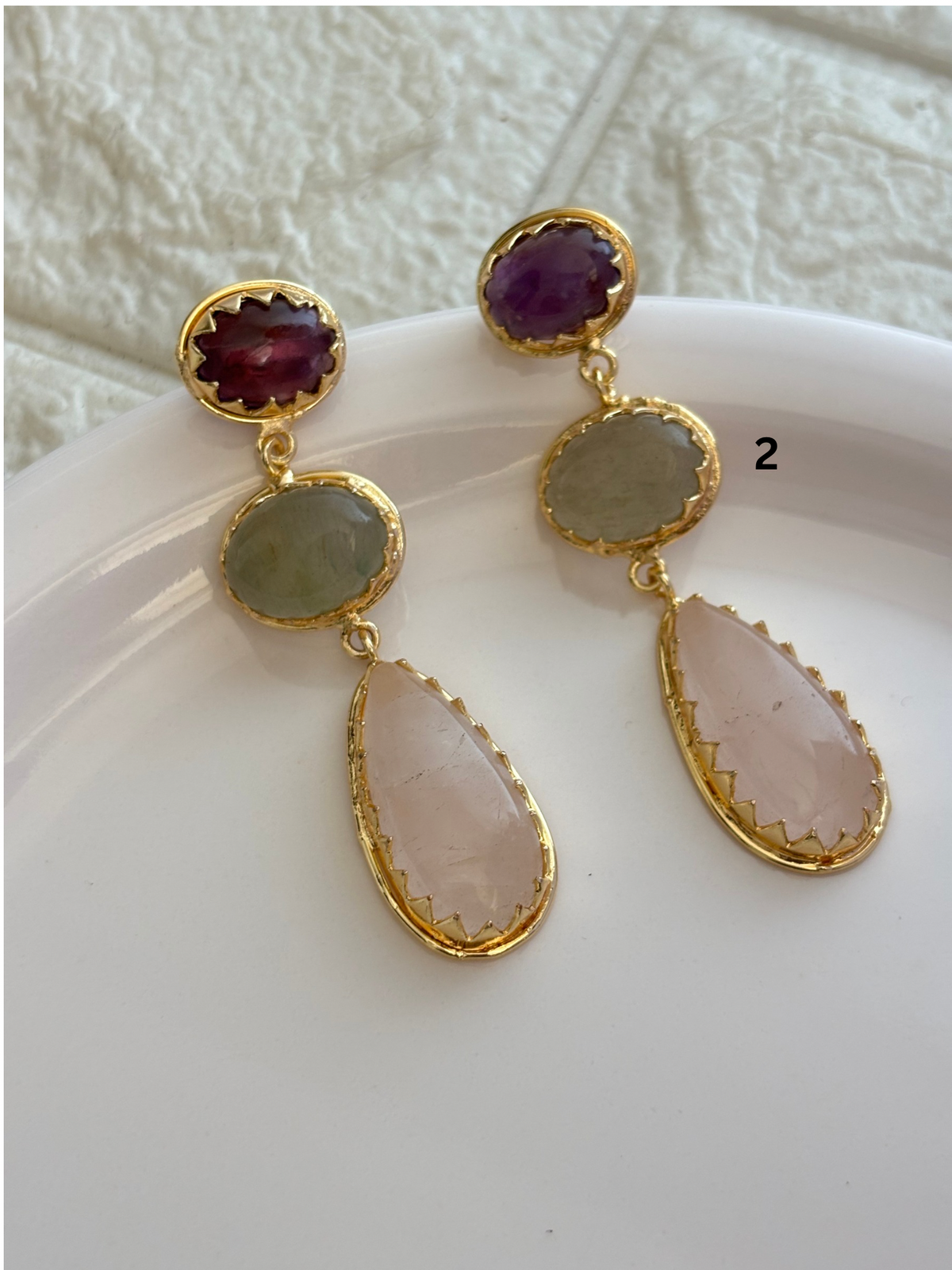 Eugenie Natural Stone Dangler -Brass