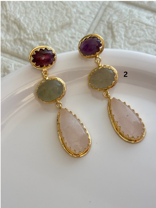 Eugenie Natural Stone Dangler -Brass