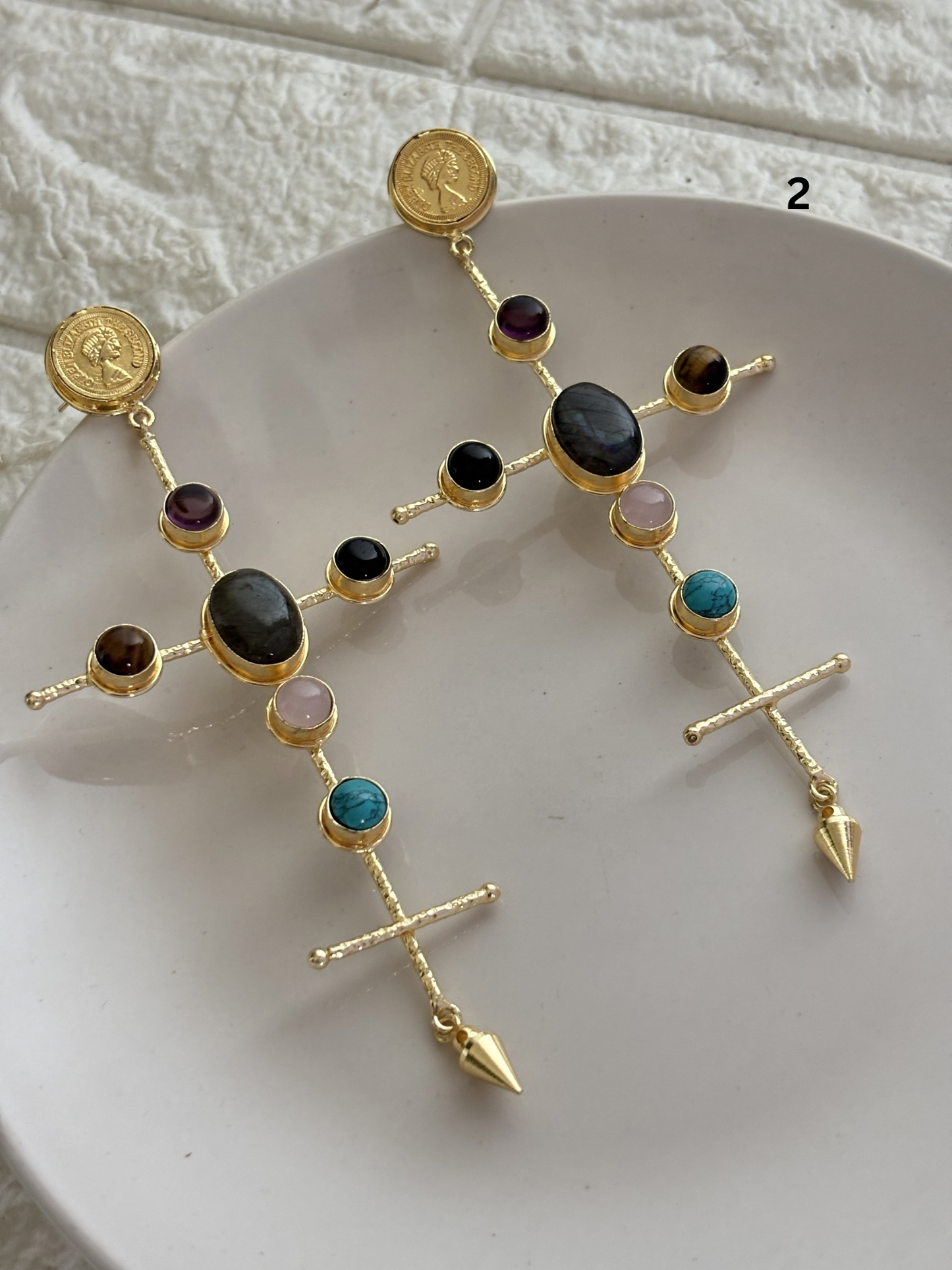 Catherine Natural Stone Earrings- Brass