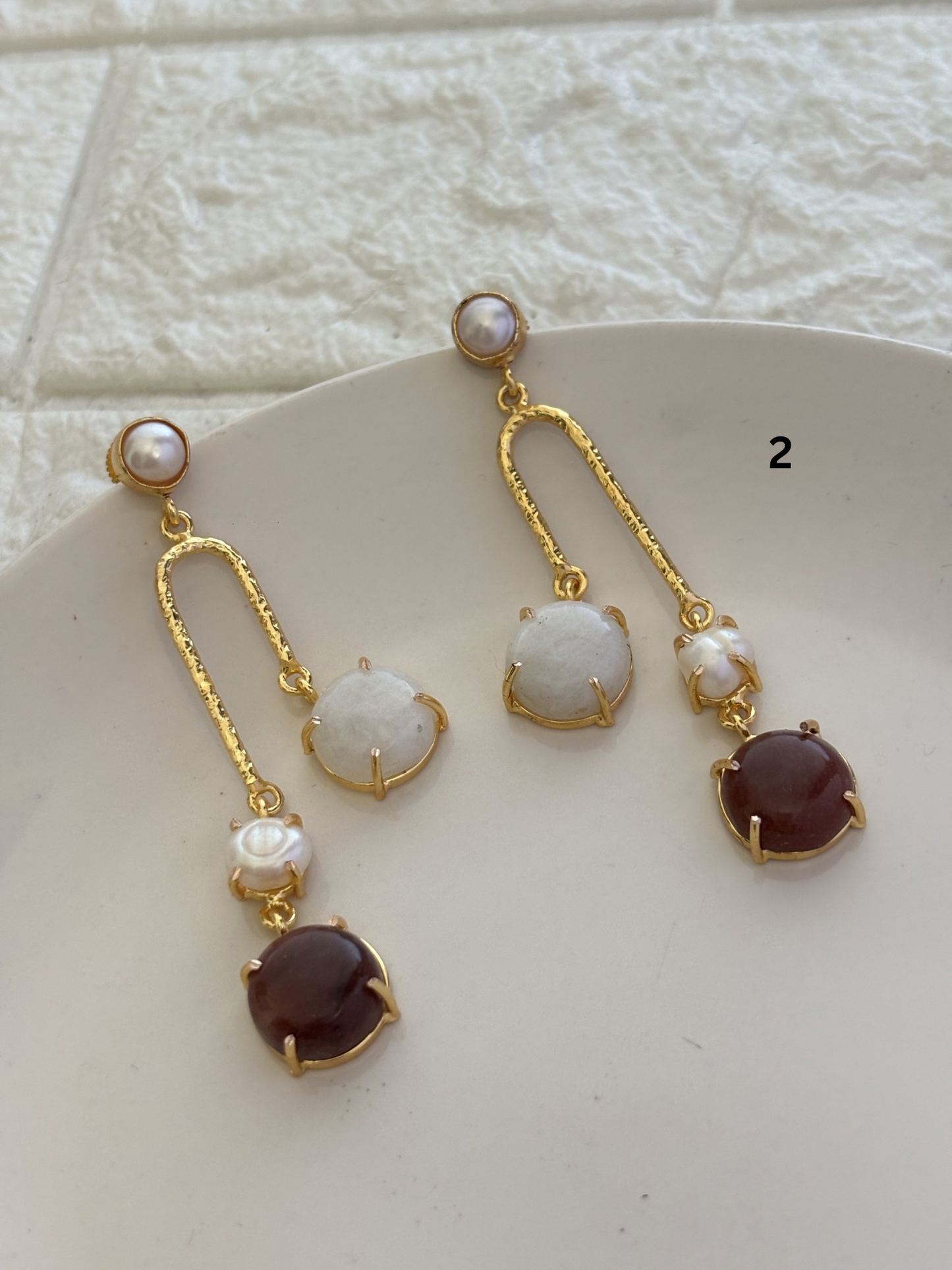 Jane Natural Stone Dangler Brass
