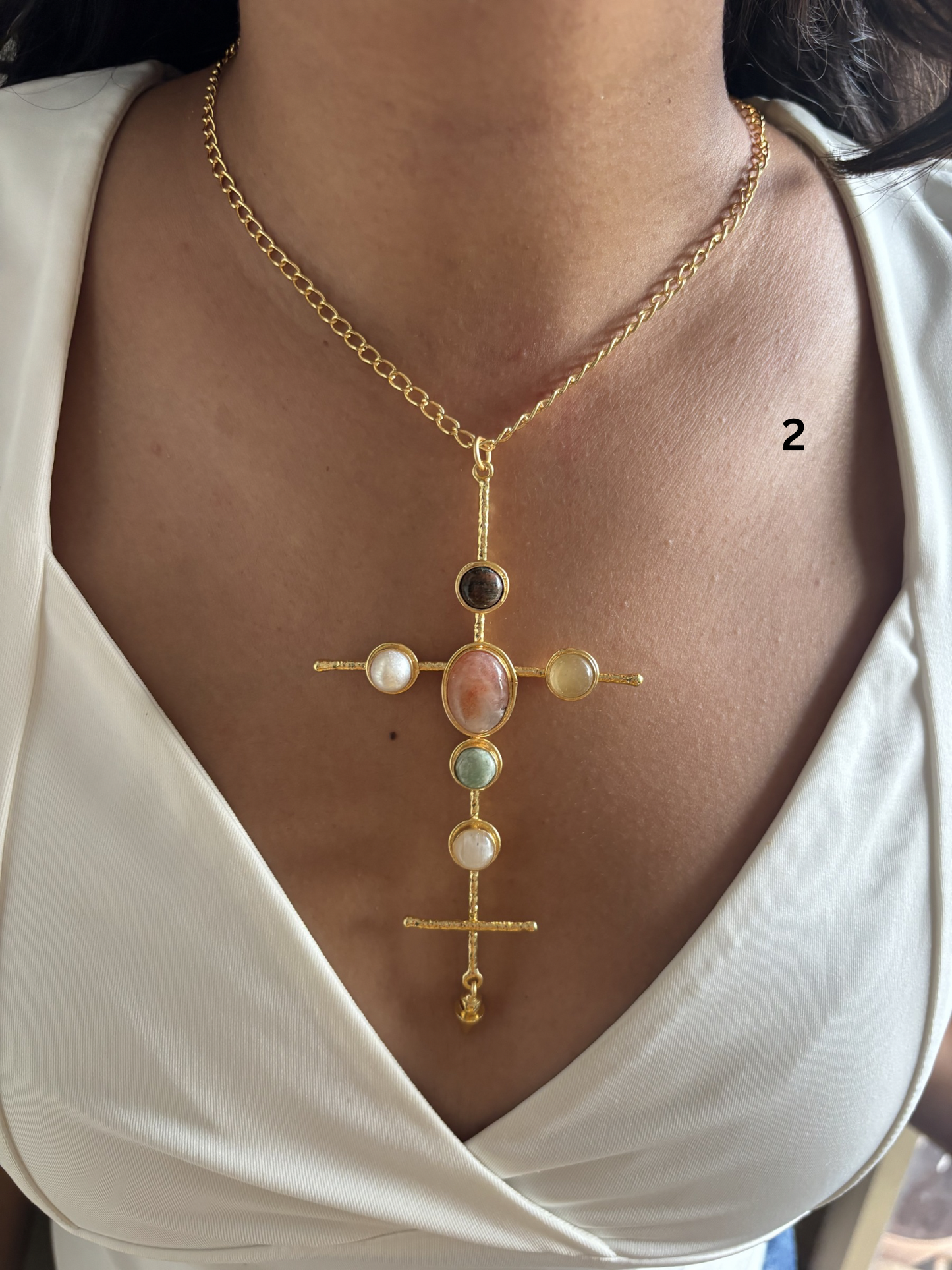 Catherine Natural stone Necklace-Brass