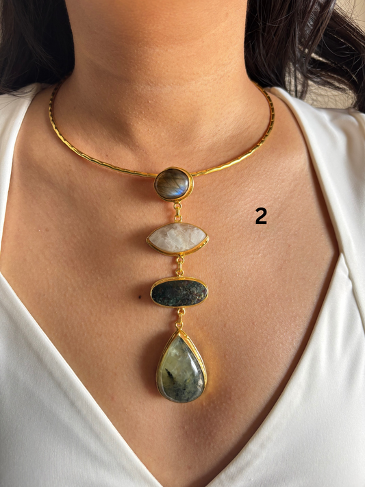 Isabelle Natural Stone Hasli Choker- Brass