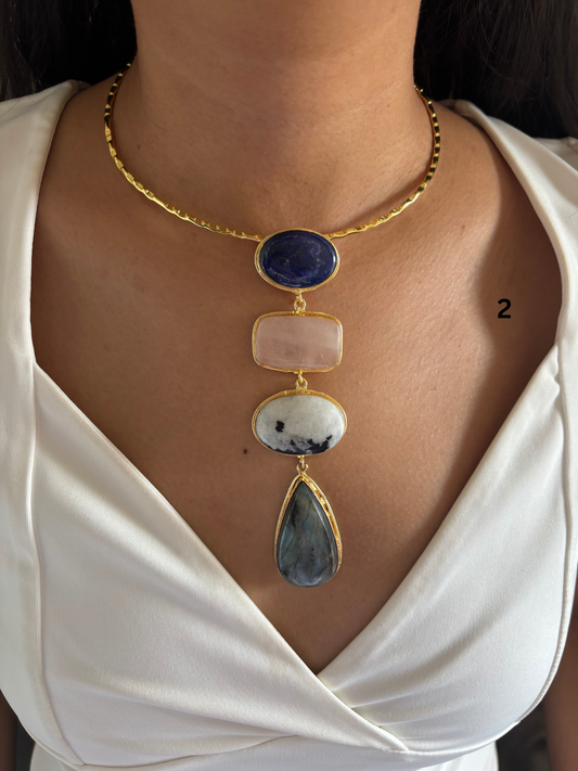 Isabelle Natural Stone Hasli Choker- Brass