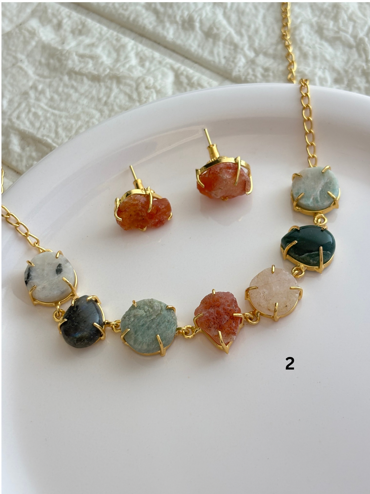 Pulp Natural Stone Choker Set-Brass