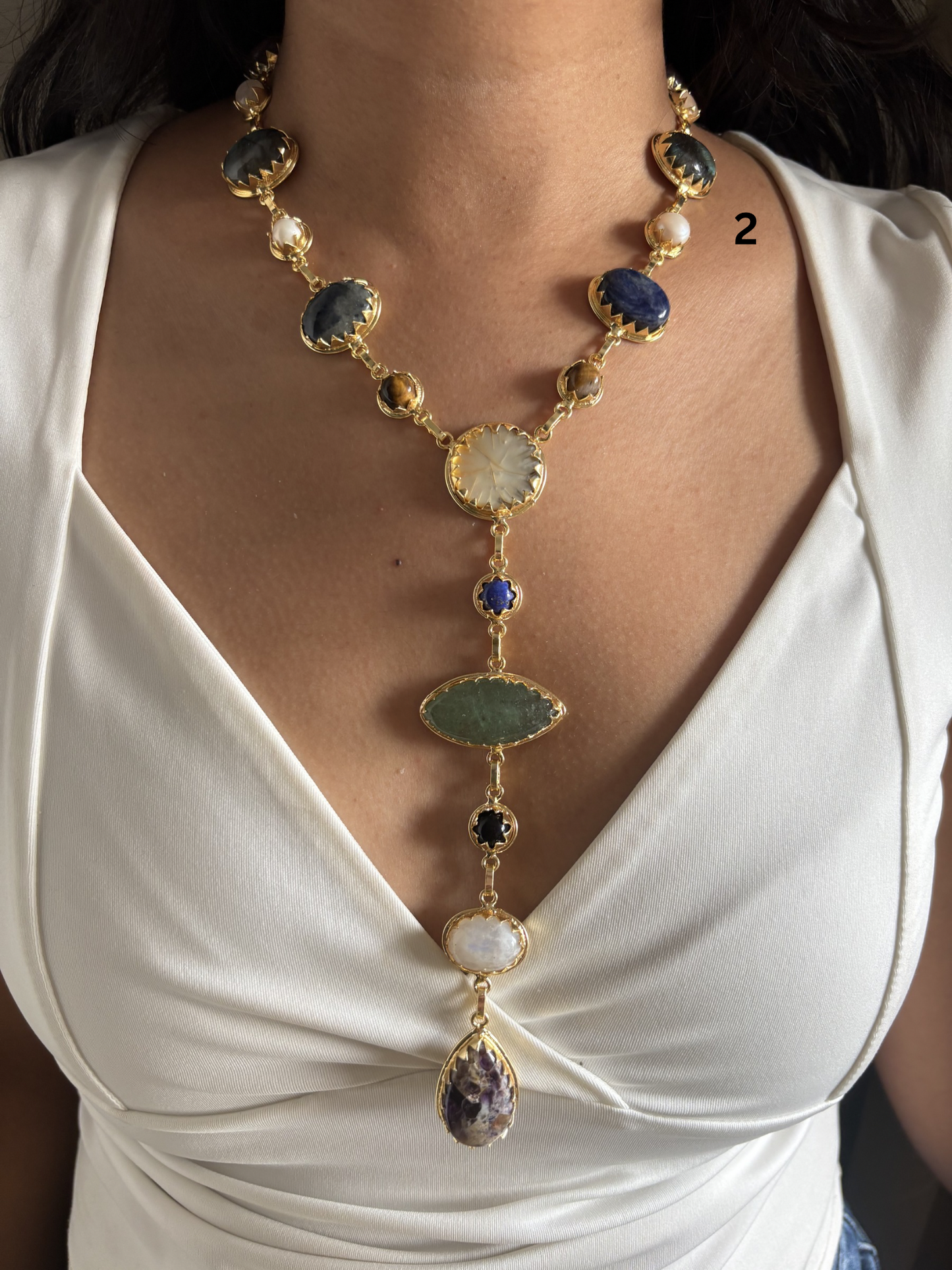 Kristen Heritage Natural Stone Necklace Brass