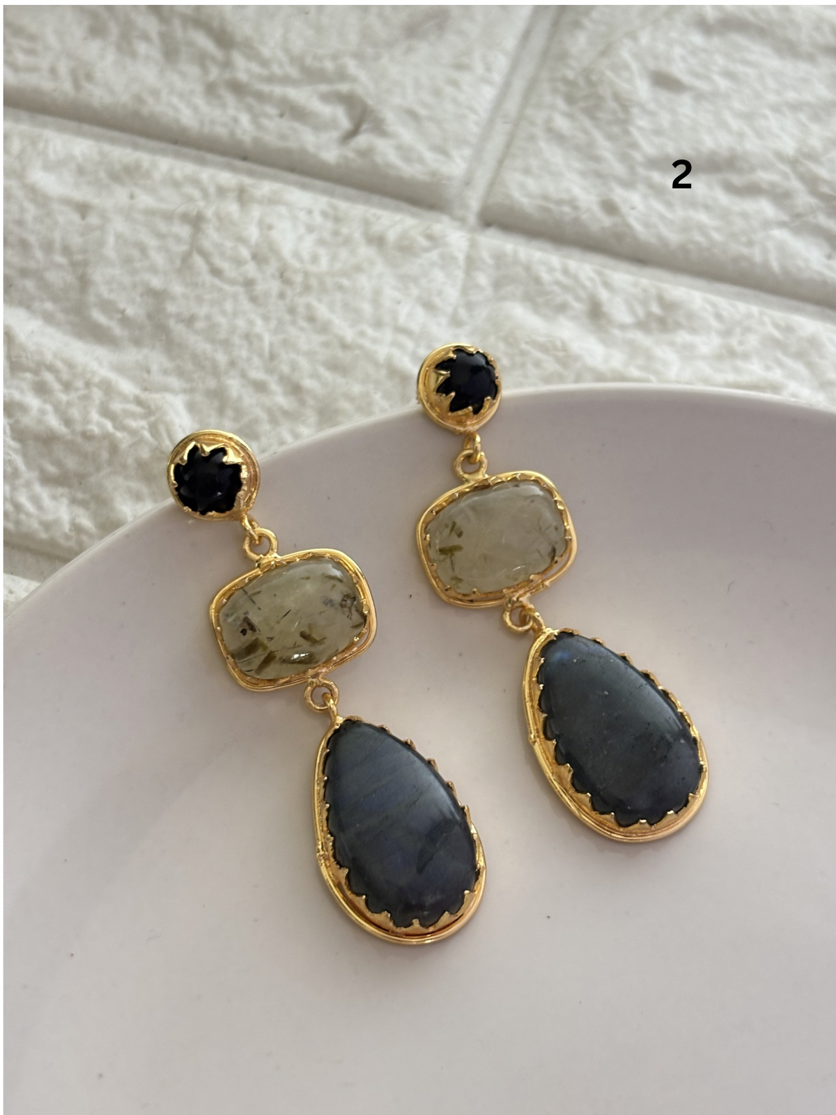 Renne Natural-Stone Danglers Brass