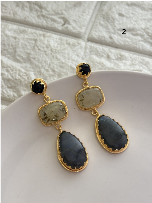 Renne Natural-Stone Danglers Brass
