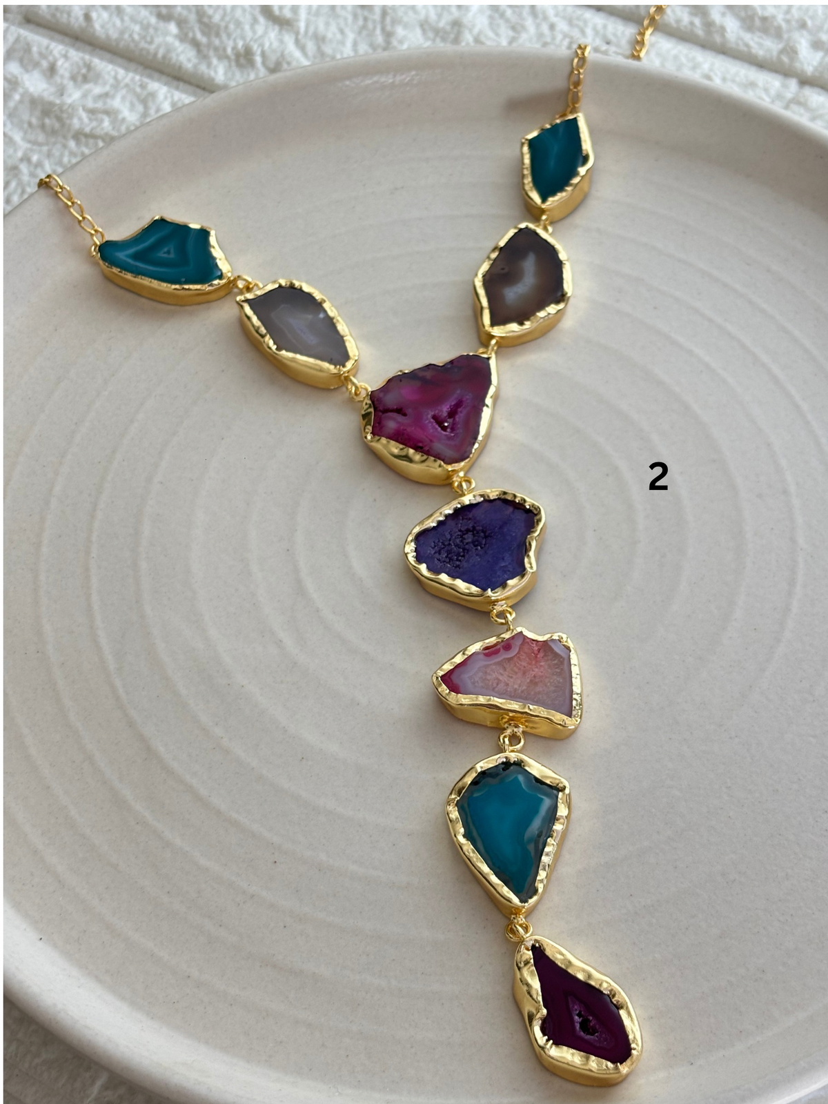 Agate Y-Necklace - Brass