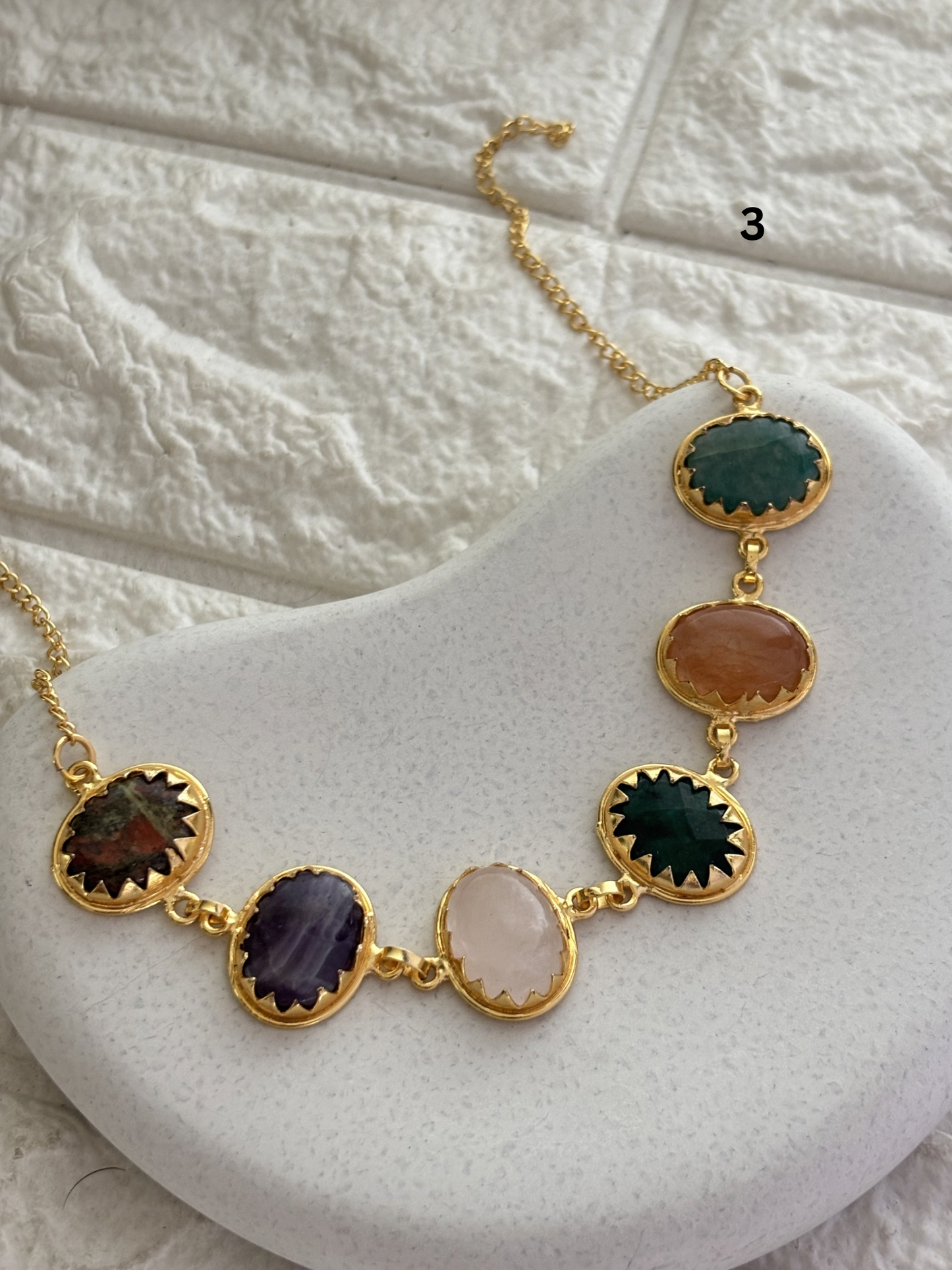 Renne Multi-color Natural stone Choker- Brass