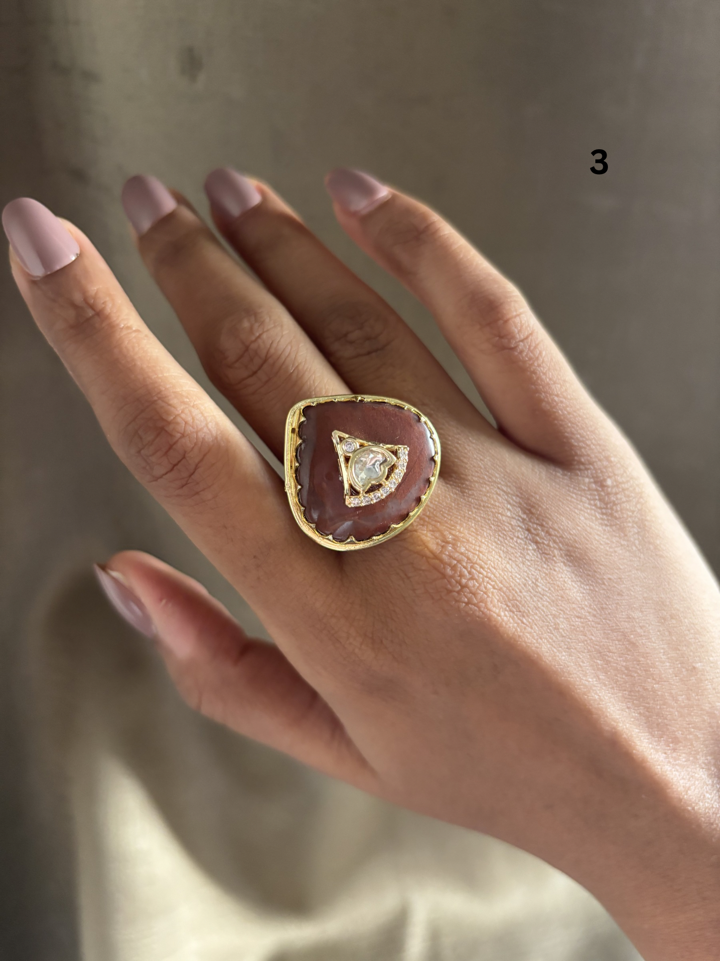 Fusion Studded Natural Stone Adjustable Ring- Brass