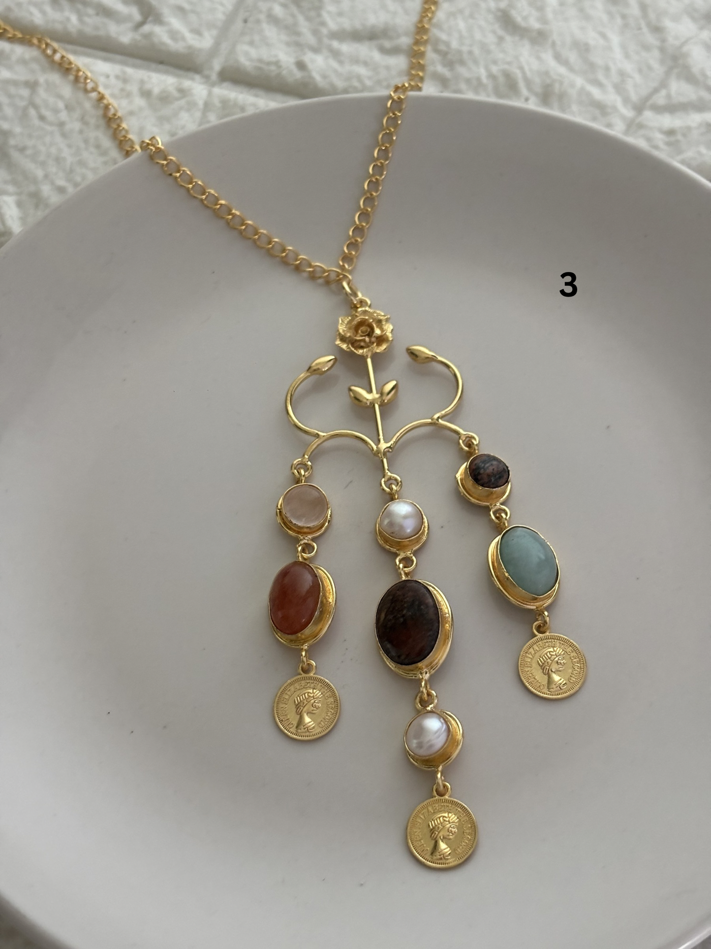Regal Natural Stone Necklace-Brass