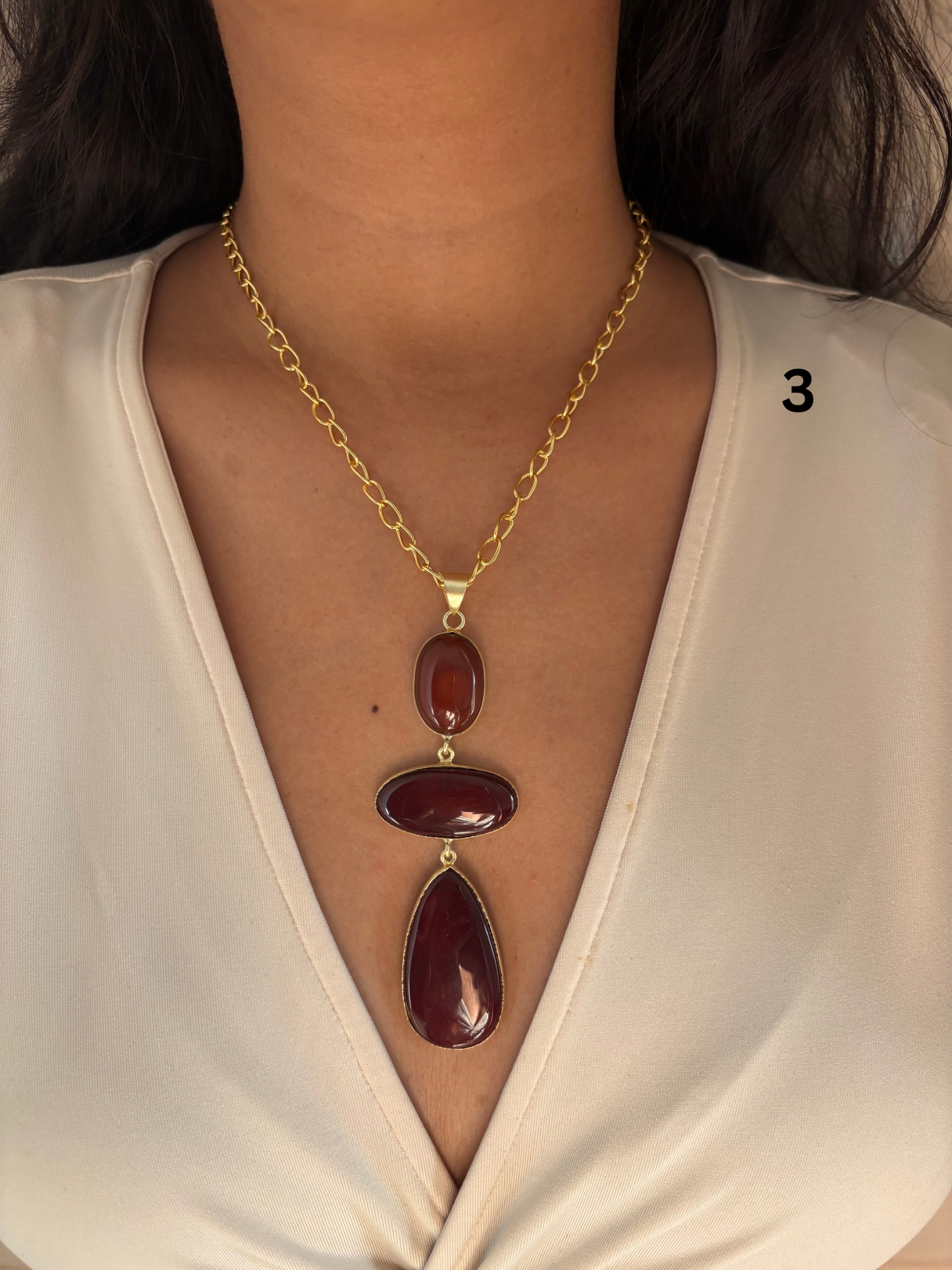 Vintage Jasper Natural Stone Necklace - Brass