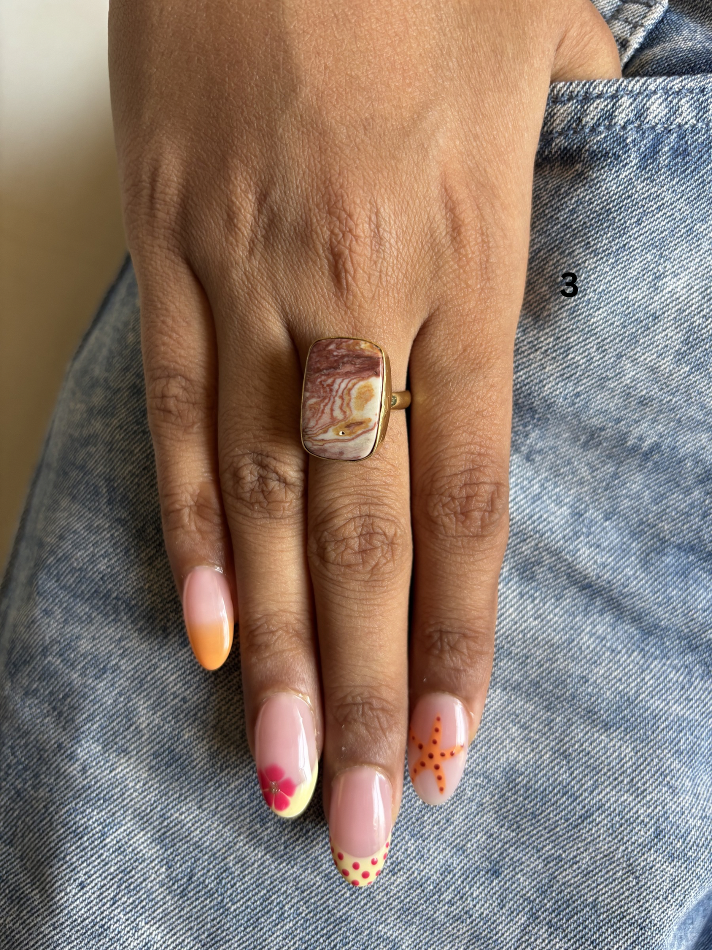 Earthy Natural Stone Adjustable Ring-Brass