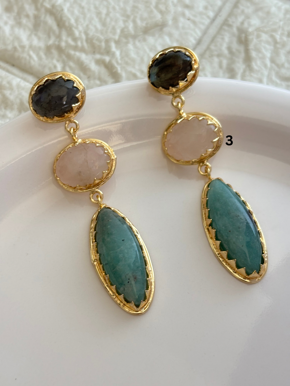 Eugenie Natural Stone Dangler -Brass
