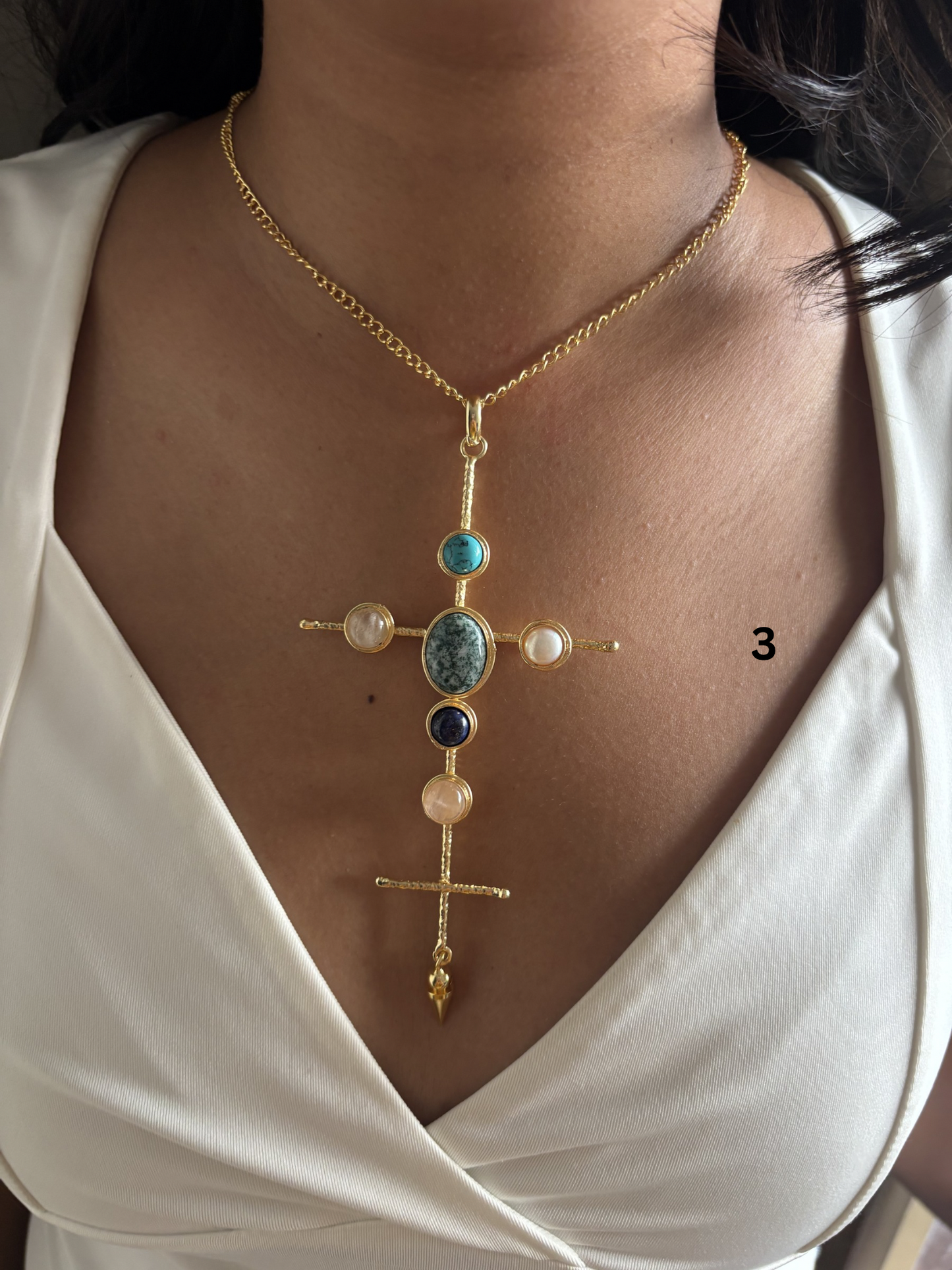 Catherine Natural stone Necklace-Brass
