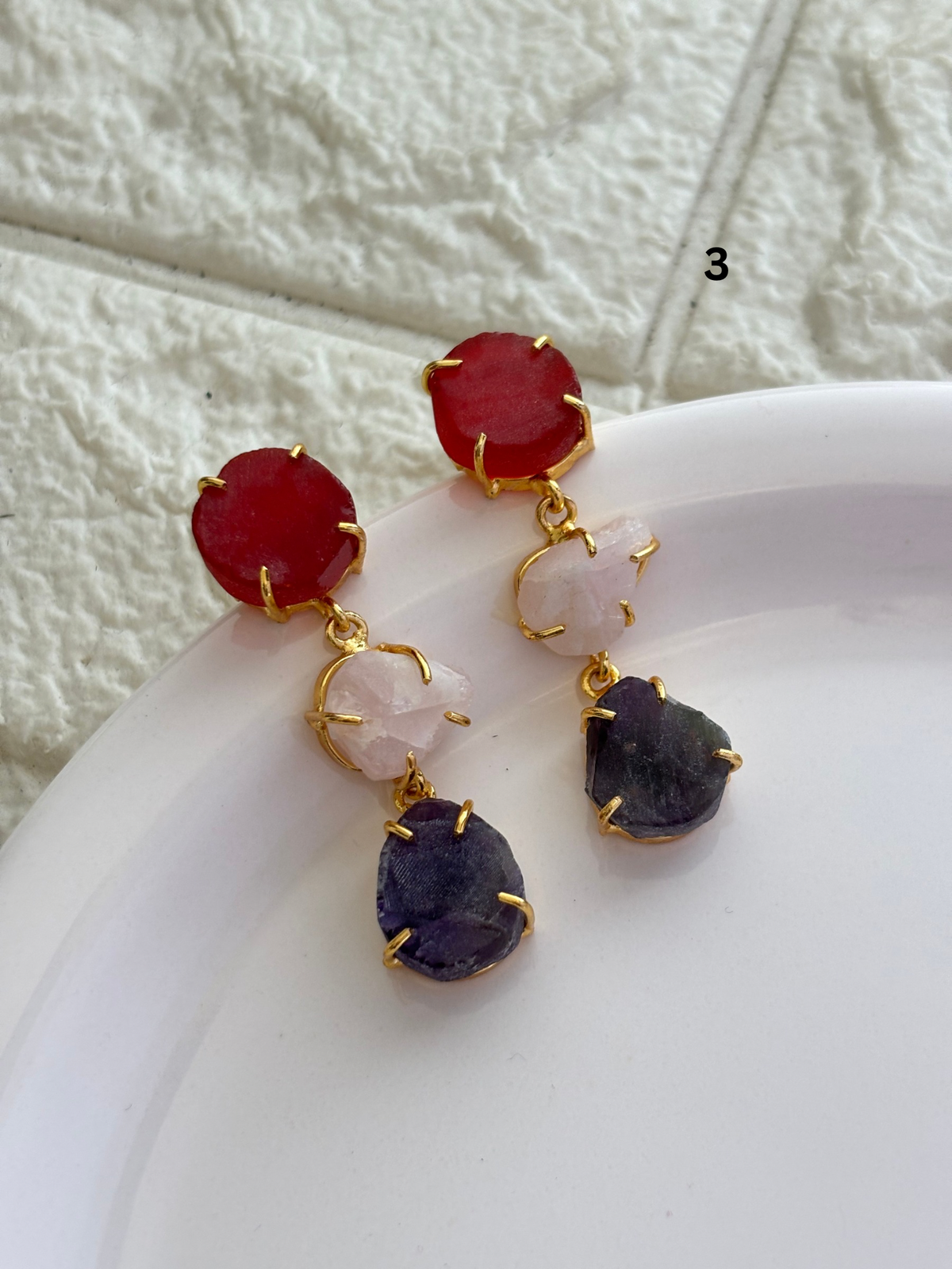 Jellybean Natural Stone Earring-Brass