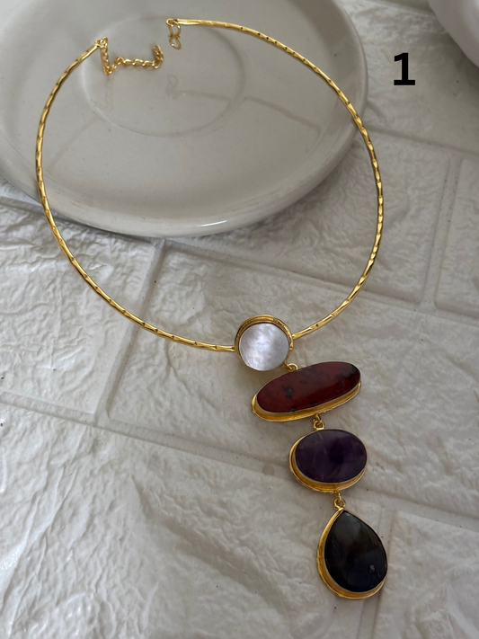 Isabelle Natural Stone Hasli Choker- Brass