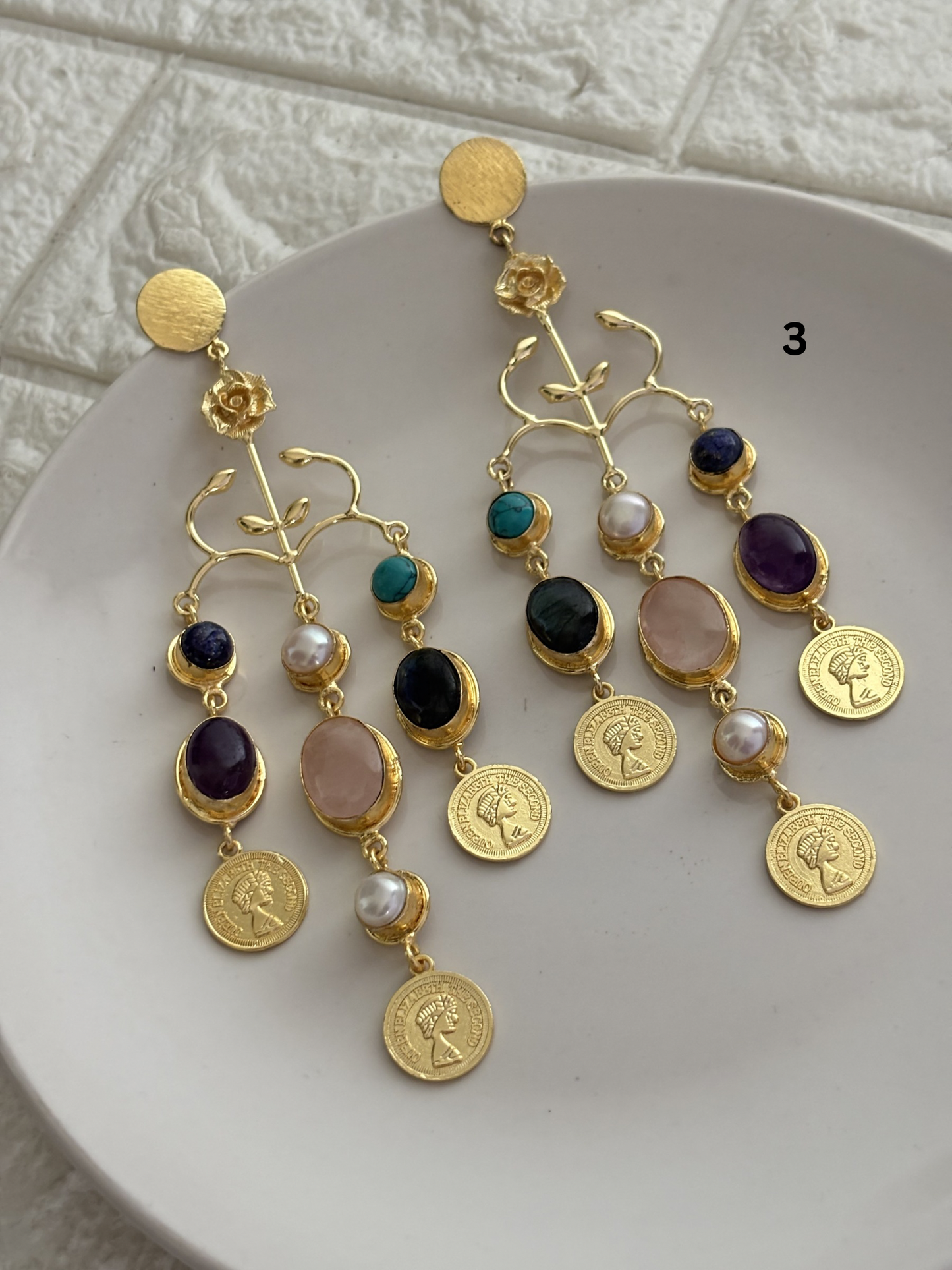 Regal Natural Stone Dangler- Brass
