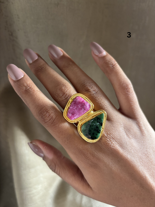 Erica Natural Stone Adjustable Ring- Brass