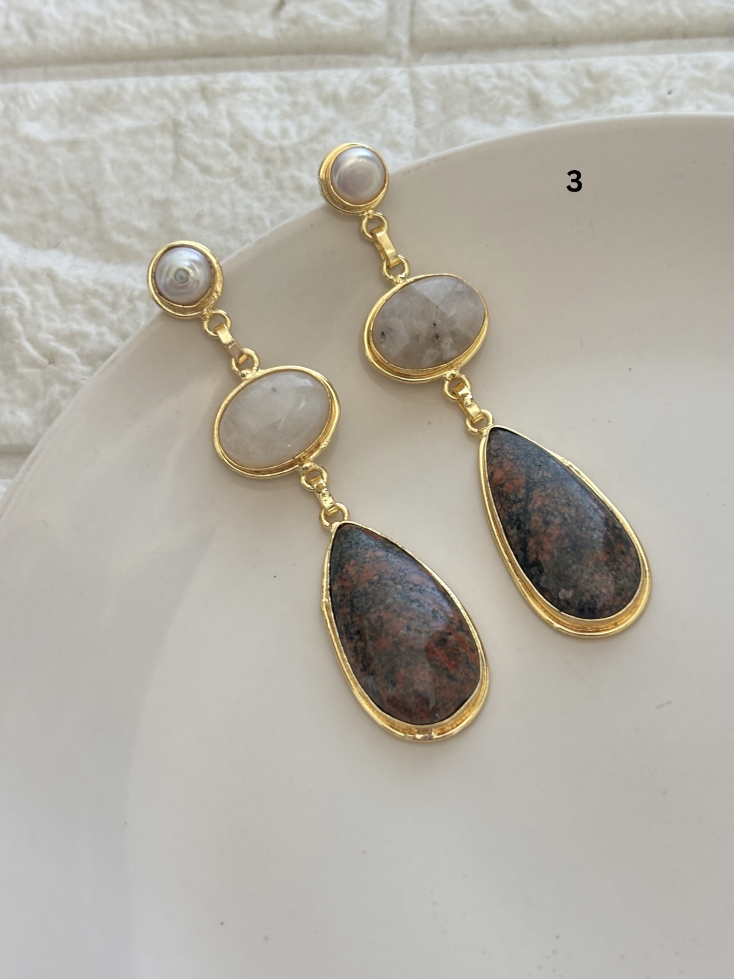 Renne Natural-Stone Danglers Brass