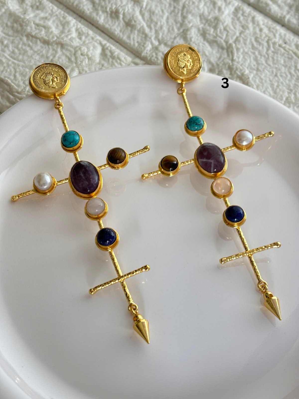 Catherine Natural Stone Earrings- Brass