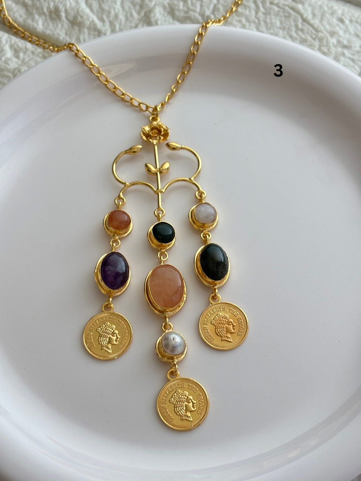 Regal Natural Stone Necklace-Brass