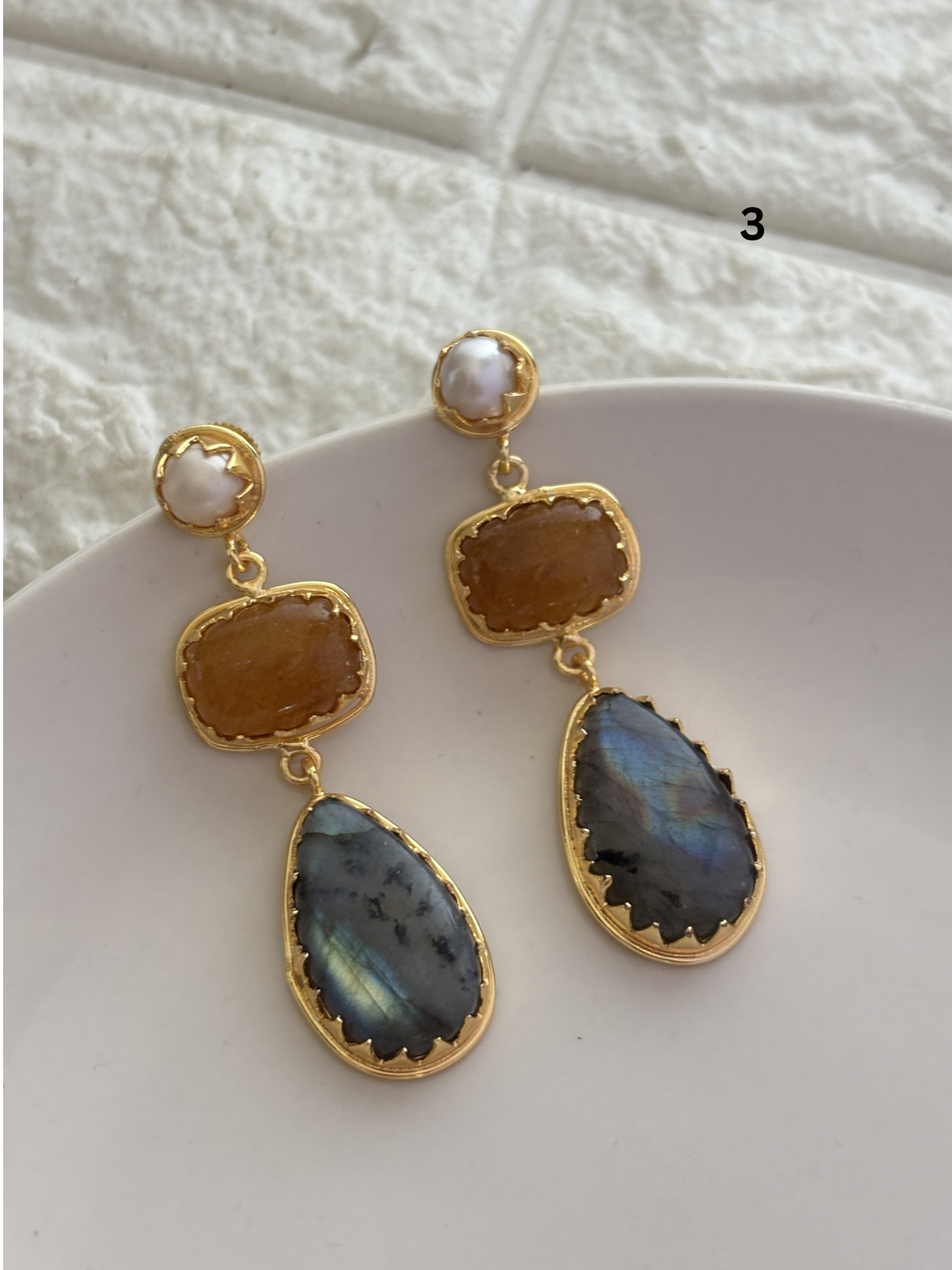 Renne Natural-Stone Danglers Brass