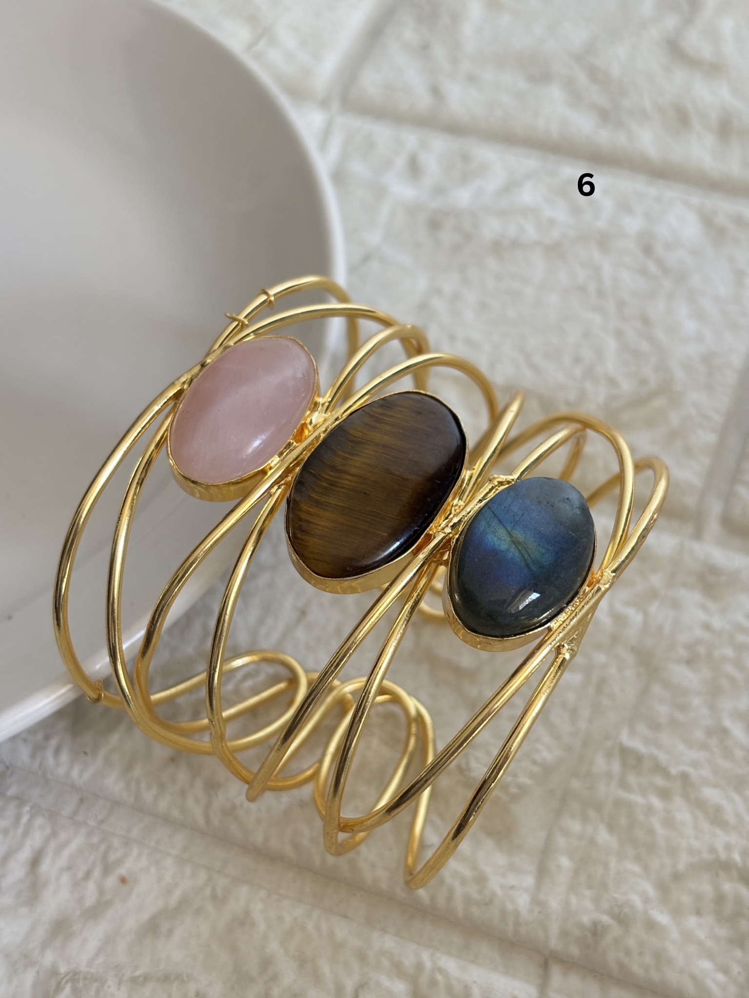 Caroline Natural Stone Adjustable Cuff- Brass – MACHKI