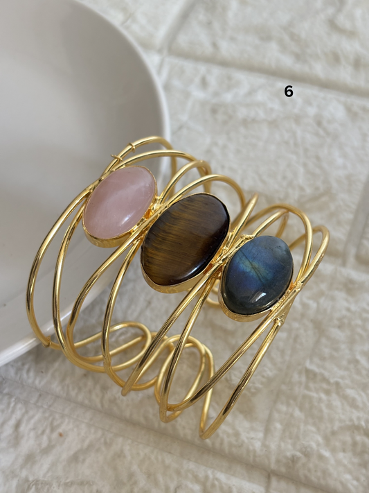 Caroline Natural Stone Adjustable Cuff- Brass