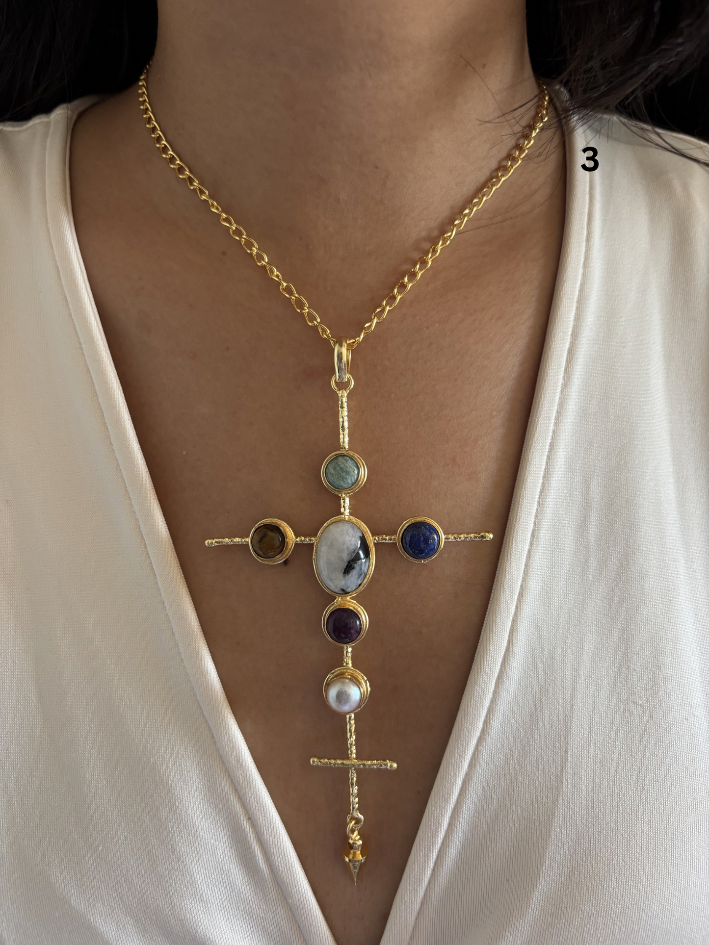 Catherine Natural stone Necklace-Brass