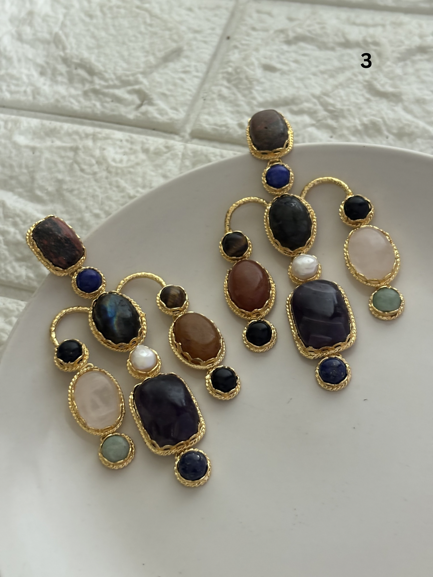 Gaze Natural Stone Danglers -Brass