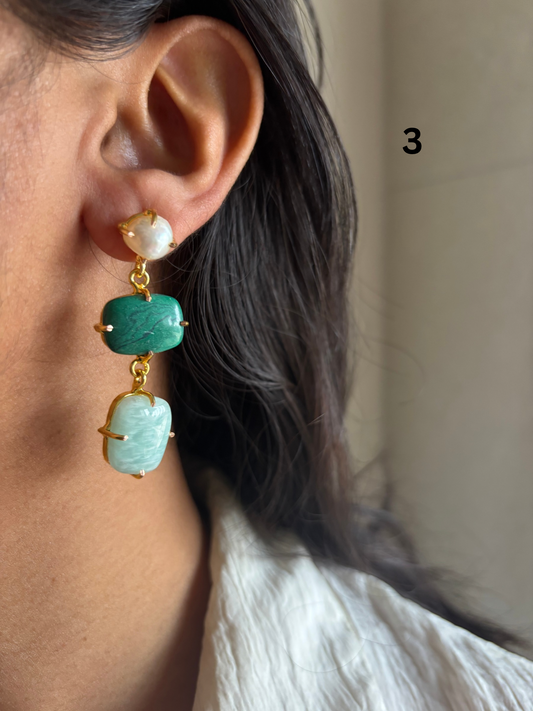 Misty Pearl Natural stone Earrings- Brass