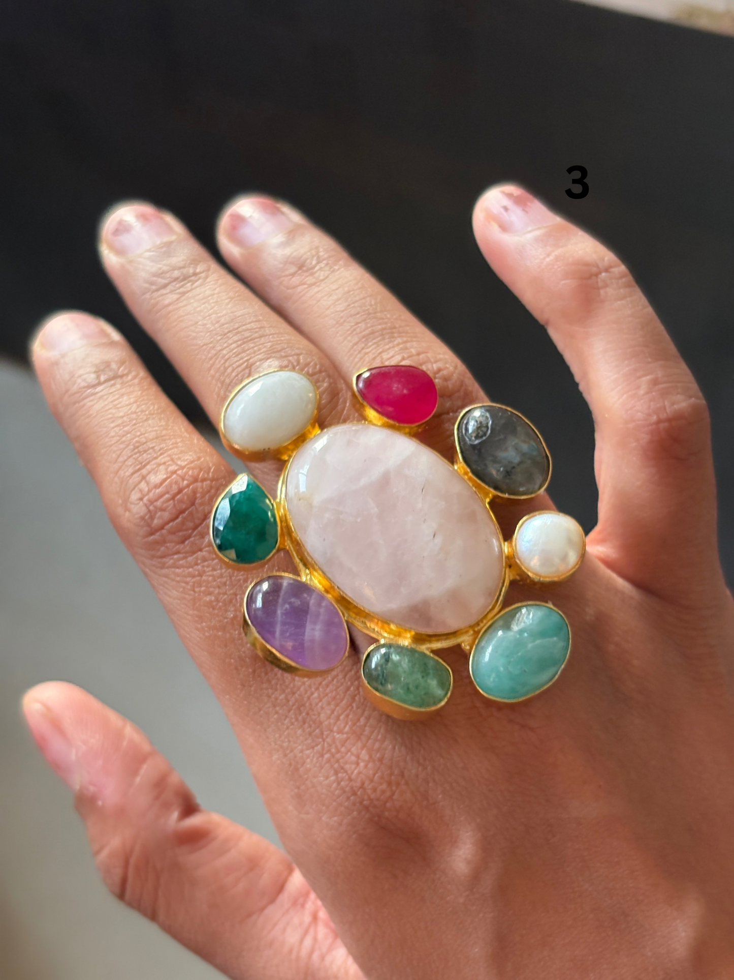 Novara Natural Stone Adjustable Ring-Brass