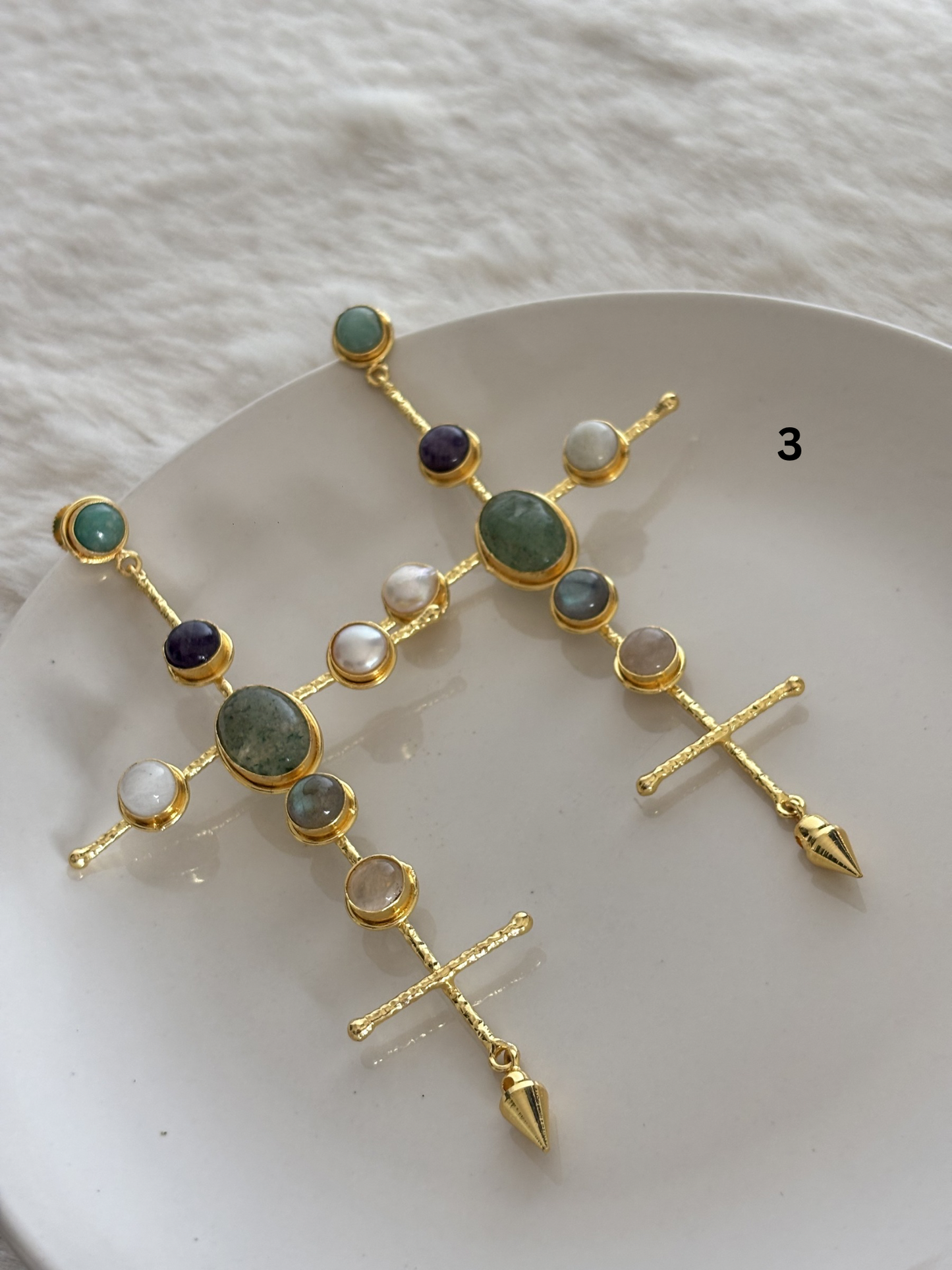 Catherine Natural Stone Earrings- Brass