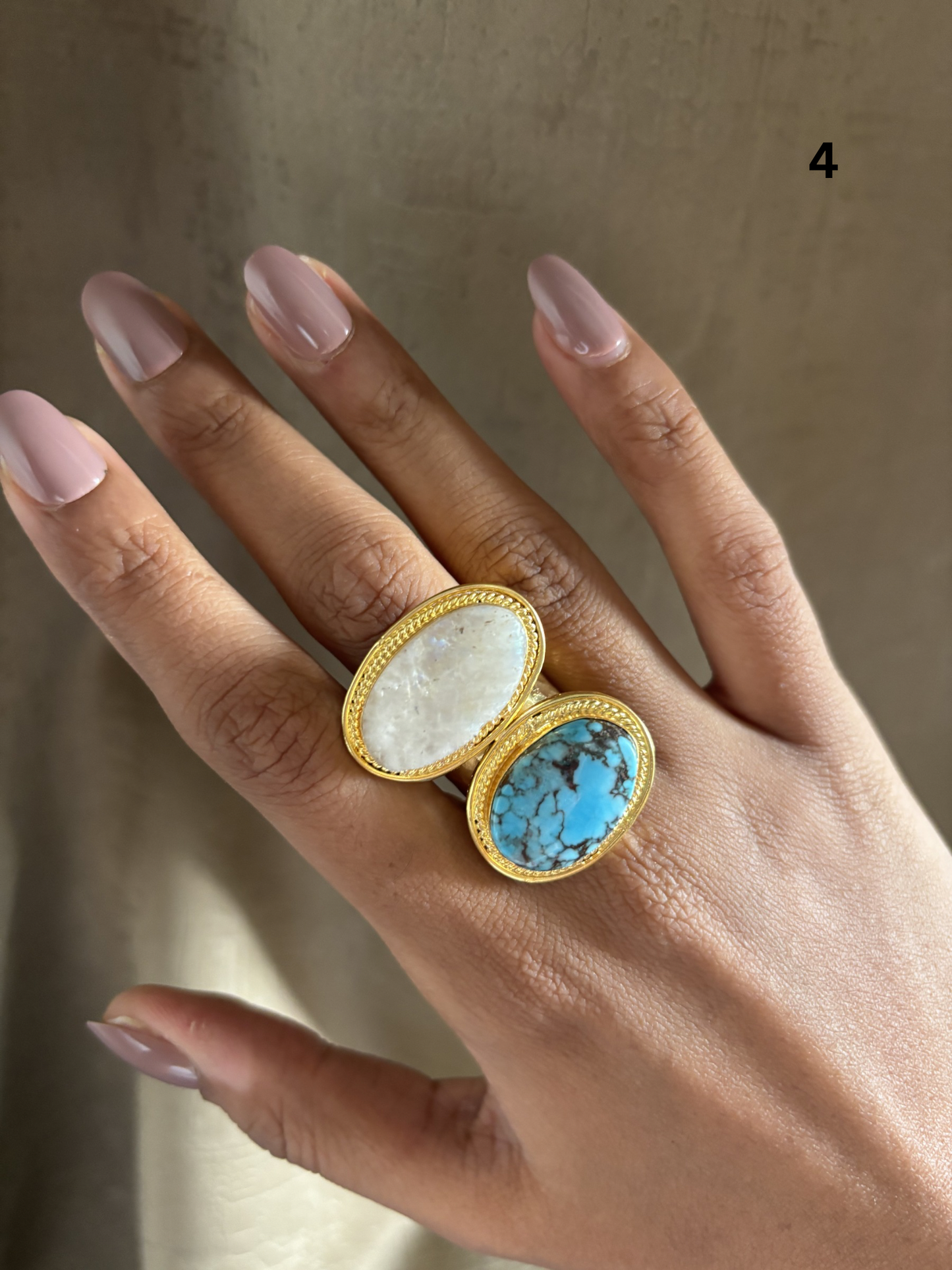 Erica Natural Stone Adjustable Ring- Brass