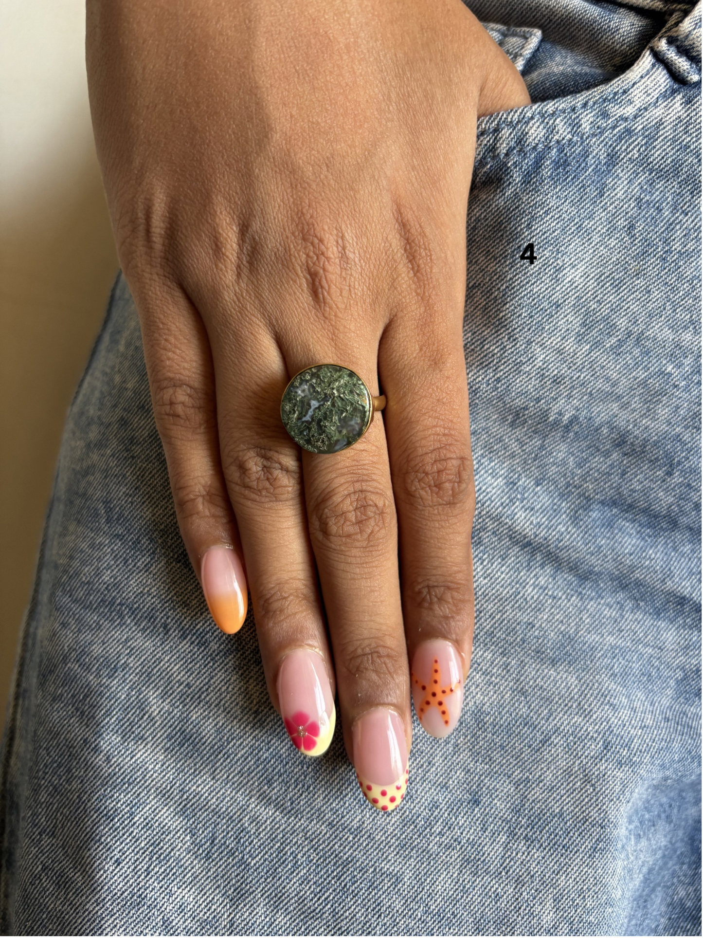 Earthy Natural Stone Adjustable Ring-Brass